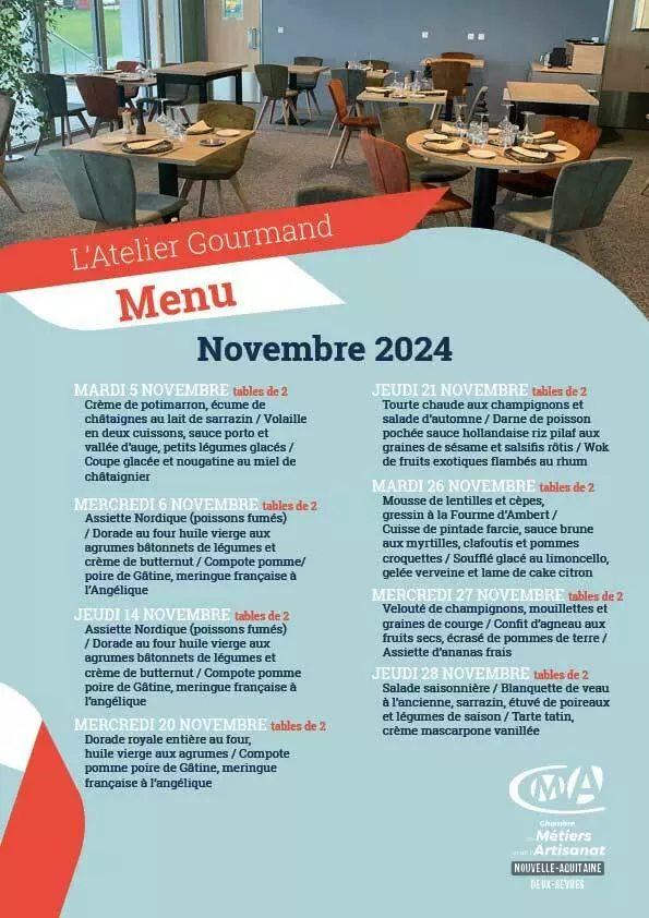 Menu Atelier gourmand novembre 2024